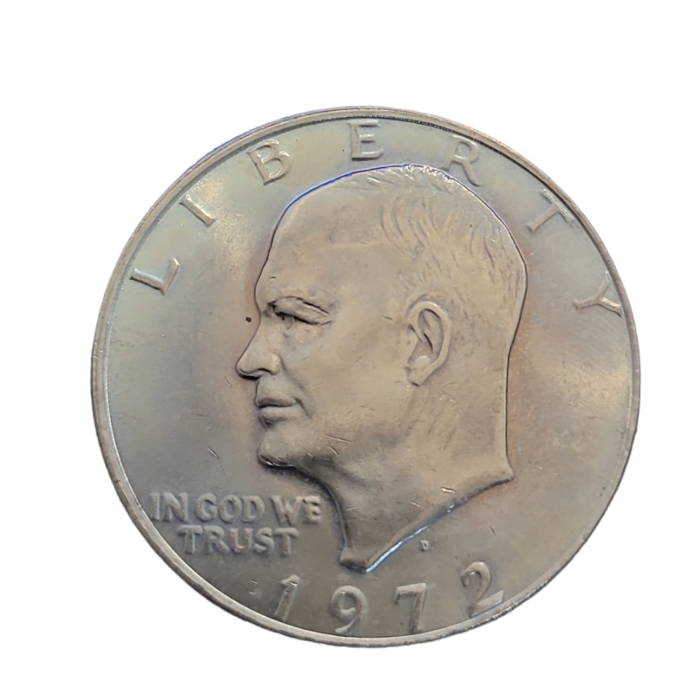 1972-D Eisenhower "Ike" Dollar Liberty Coin, Slight Rainbow and Blue Hue Toning